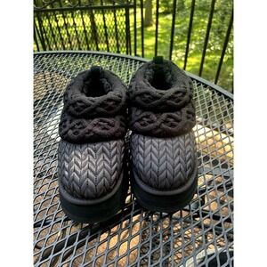 Ugg Villa Cable Knit Platform Slippers Plush Modern Scandi Minimal Black Size 8